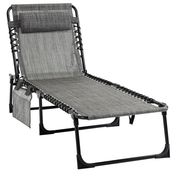 Folding chaise lounge with adjustable backrest and removable cushion, heather grey