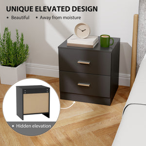Modern black bedside table with 2 drawers