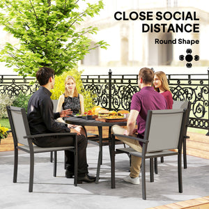 5 Piece Outdoor Dining Set with Round Table and 4 Stackable Chairs, for Backyard, Lawn, Deck, Balcony, Pool Side