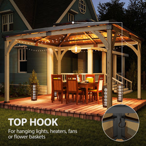 12' x 14' gazebo with rigid galvanized steel roof, wooden frame, double roof, light walnut color