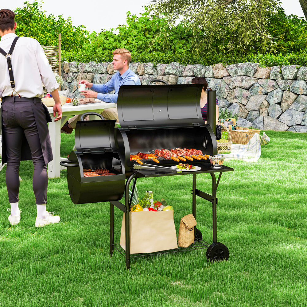 Portable Charcoal Grill with Offset Smoker, Black