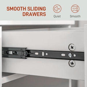 Dressing table with stool, LED illuminated mirror and drawers, white