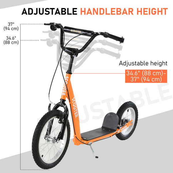 Scooter with adjustable handlebars, double brakes, inflatable wheels, orange 