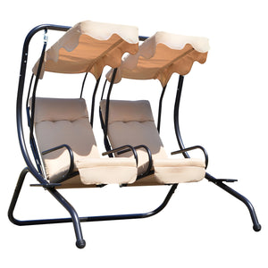 Deluxe Outdoor Metal Swing 2 Seater Separate with Canopy and Cushions - Beige