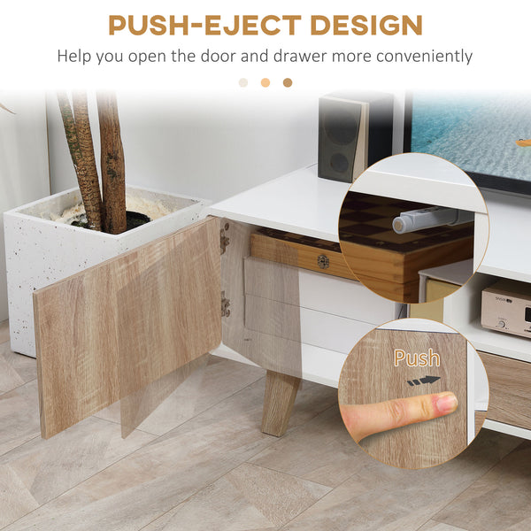 Modern TV stand for screens up to 72 inches with push-open drawer