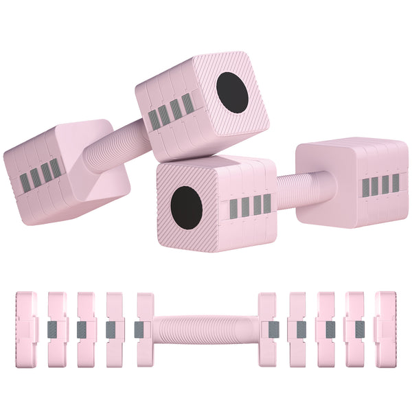 Set of 2 adjustable dumbbells from 2 to 11 lbs with removable plates – Pink