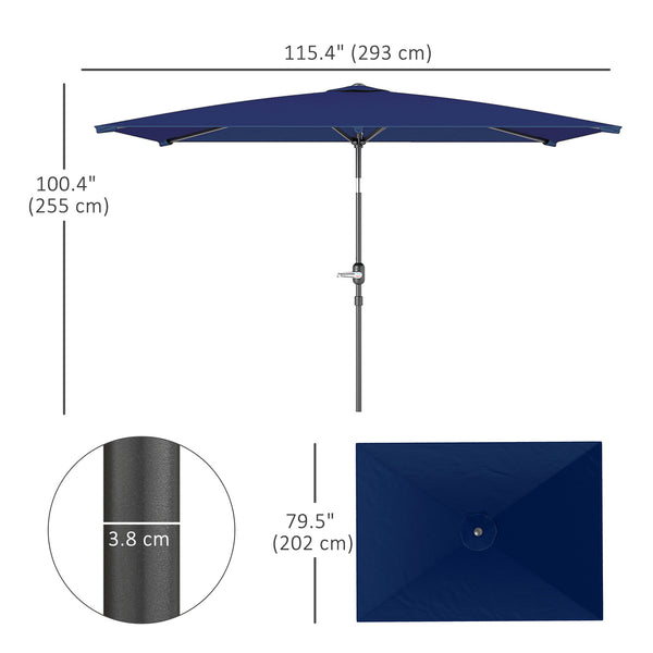 2 x 3m Rectangular Tilting Aluminum Garden Parasol with Crank, Navy Blue