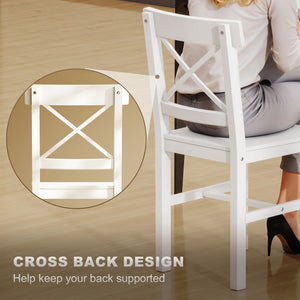 Set of 2 white wooden dining chairs with cross backrest