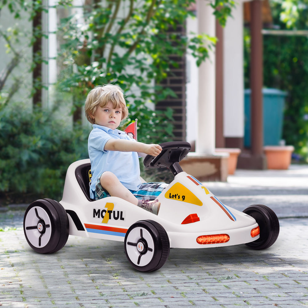 6V electric go-kart for children aged 3 to 5 years with music, lights, horn, white