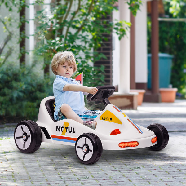 6V electric go-kart for children aged 3 to 5 years with music, lights, horn, white