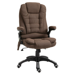 Reclining massage office chair with high back and swivel casters, brown