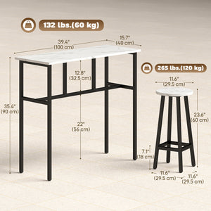 6-piece bar set with 2 high tables and 4 stools – White and black marble