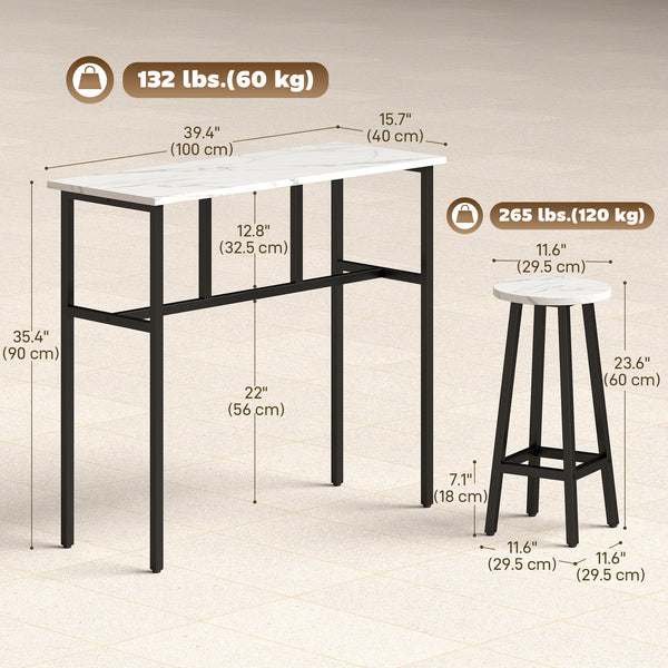 6-piece bar set with 2 high tables and 4 stools – White and black marble