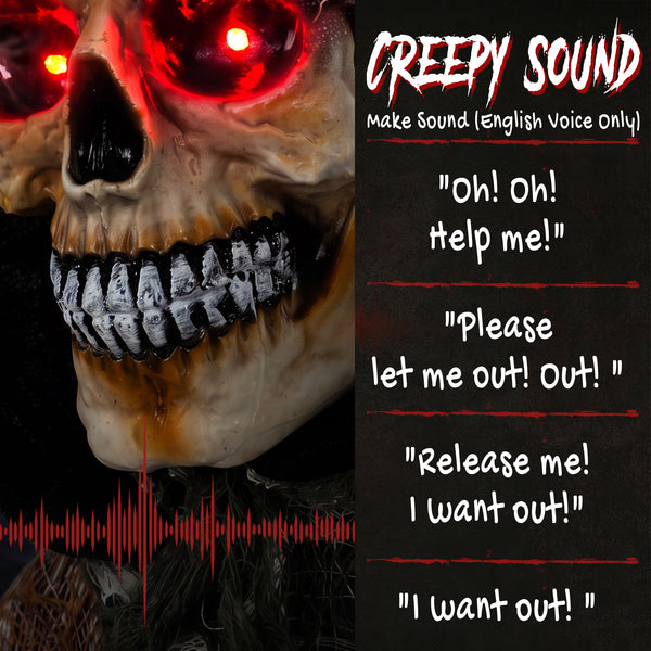 5.6-ft Animated Chained Reaper with LED Eyes, Sounds, and Motion – Black, White, and Brown