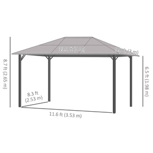 10 x 13 Gazebo with rigid roof, aluminum frame, curtains and mesh side panels - Grey