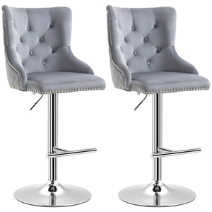 Set of 2 modern adjustable bar stools in velvet, grey