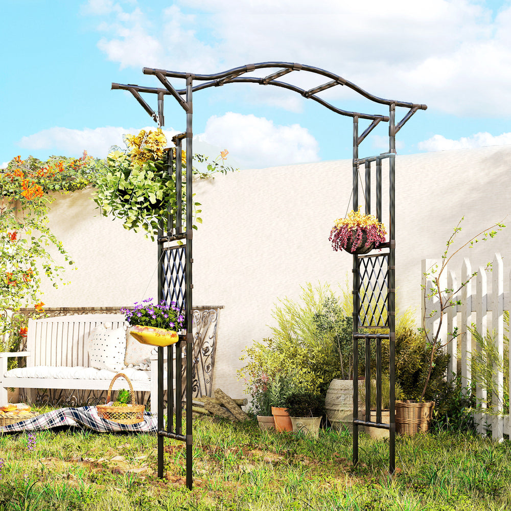 Outsunny garden arch with trellis and extended roof, black