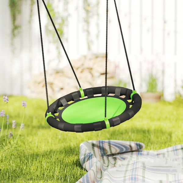 Saucer swing with adjustable suspension ropes, green