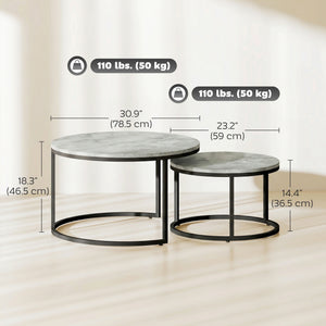 Set of 2 nesting coffee tables with marble-effect tops – Grey marble