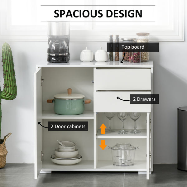 High gloss lacquered sideboard with 2 drawers, 2 doors and an adjustable shelf, push-to-open, white