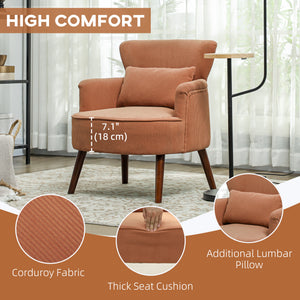 Modern upholstered accent chair with solid wood legs, orange