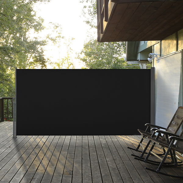 Retractable side awning, UV and wind resistant, black