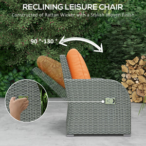 Patio Furniture with Cushions, 6 Pieces PE Wicker Patio Sectional Furniture Conversation Set w/ a Three-Seat Sofa, 2 Recliner Chairs, 2 Footstools & Table, Orange