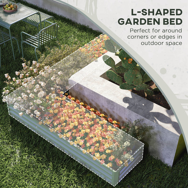 Raised galvanized steel planter with vegetable stakes, green
