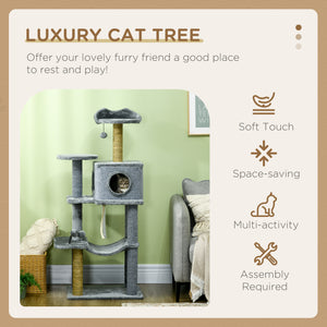 54" Cat Tree with Hammock, Scratching Post, Hideaway and Play Balls, Grey