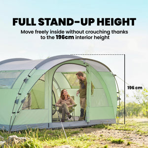 5-Person Multi-Room Camping Tent, Easy Setup with 4 Windows and Porch, Light Green
