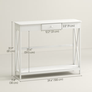2-Tier Narrow Console Table with Storage Shelf, White