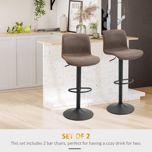 Set of 2 brown faux leather bar stools