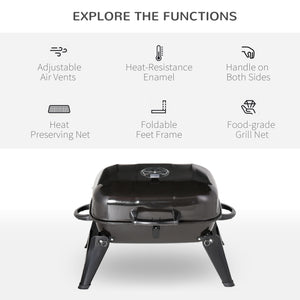 Portable Tabletop Steel Charcoal Grill Foldable Outdoor BBQ Camping Picnic Cooker, 59 x 43 x 39 cm, Black