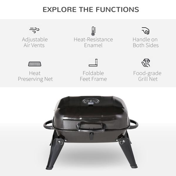 Portable Tabletop Steel Charcoal Grill Foldable Outdoor BBQ Camping Picnic Cooker, 59 x 43 x 39 cm, Black
