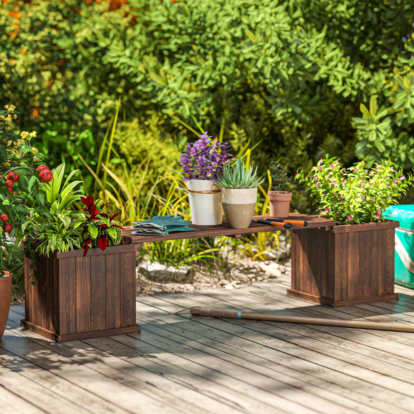 Raised Bench Planter for Patio and Park, 175 x 38 x 40 cm, Charred