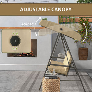 3-seater patio swing with adjustable canopy and removable cushions, beige