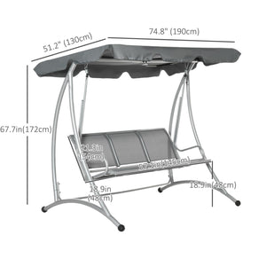 3 Person Patio Swing Seats with Adjustable Canopy Outdoor Swing Chair Bench for Garden, Poolside, Dark Grey