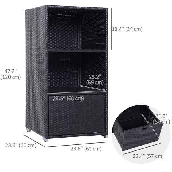 Outdoor storage cabinet in woven rattan with drawer, dark brown