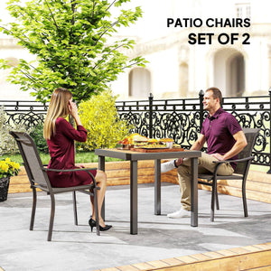 Set of 2 Patio Chairs with Armrests and High Back, Brown