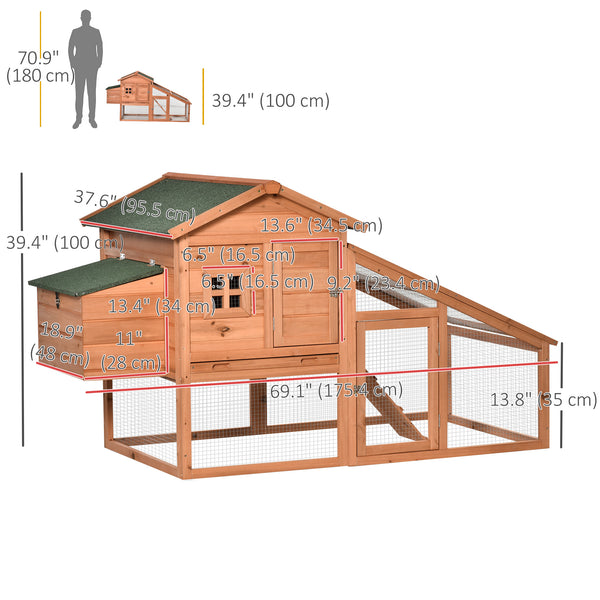 Wooden chicken coop with resting run, removable nesting box and waterproof asphalt roof