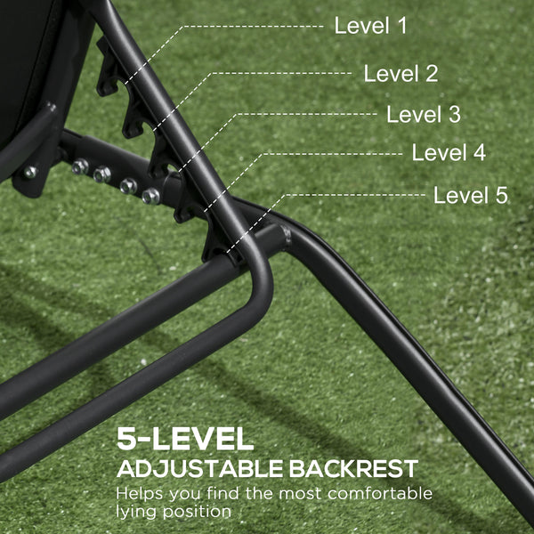 2PCs Lounge Chairs with Wheels, 5-Level Adjustable Backrest for Garden, Backyard, Patio, Deck, Poolside, White