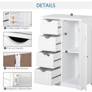 Bathroom storage cabinet with adjustable shelf and 4 drawers, white