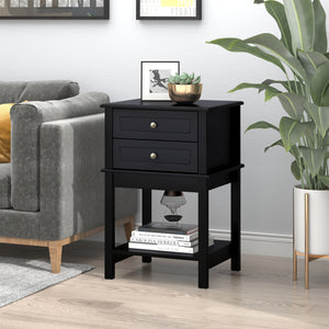 Modern side table with drawers and storage shelf, matte black
