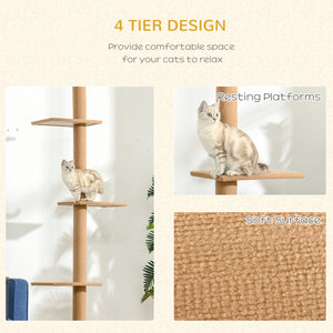 254cm Floor-to-Ceiling Cat Tree with 3 Perches, Light Brown