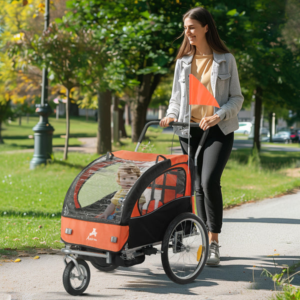 2-in-1 bike trailer with 5-point harness, orange