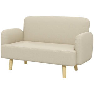 2 seater sofa in velvet fabric with upholstery and wooden legs, cream white