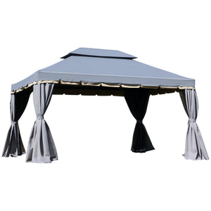 10 x 13 gazebo with two-tier polyester roof, breathable mesh side panels and sturdy aluminum frame, grey