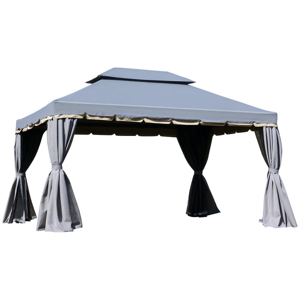 10 x 13 gazebo with two-tier polyester roof, breathable mesh side panels and sturdy aluminum frame, grey