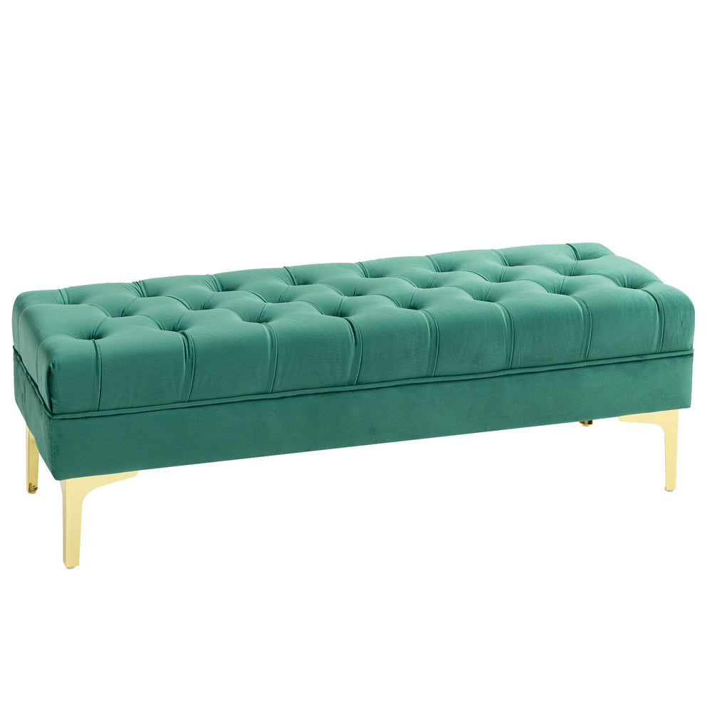 Upholstered bed bench with button tufting, dark green