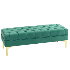 Upholstered bed bench with button tufting, dark green